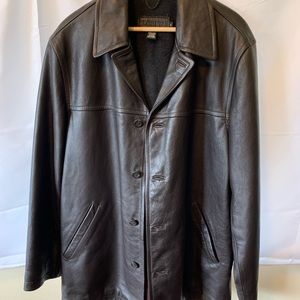 J Crew men’s long-ish leather jacket
